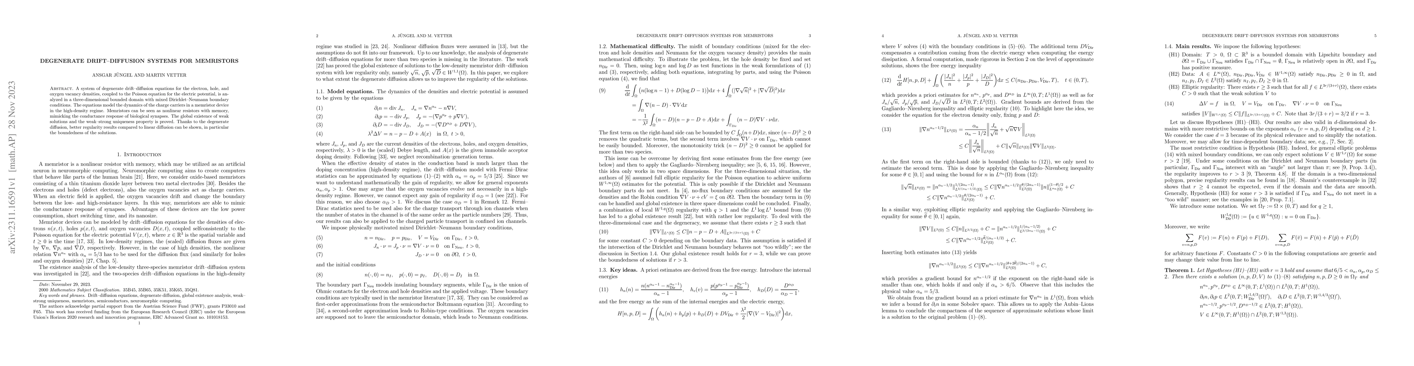 Thumbnail for Degenerate drift-diffusion systems for memristors