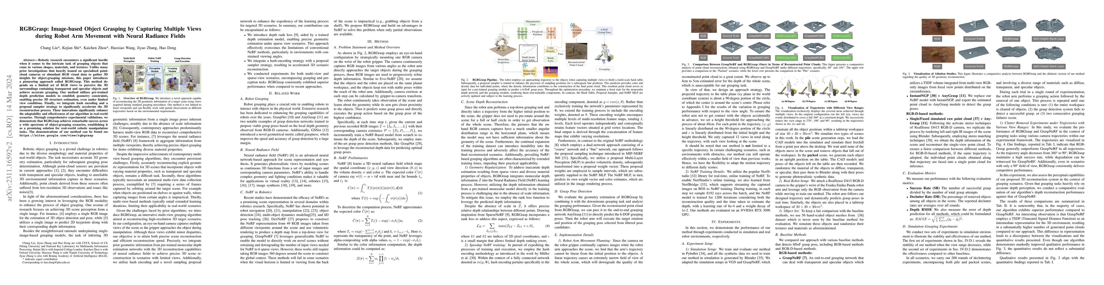 Thumbnail for RGBGrasp: Image-based Object Grasping by Capturing Multiple Views during
  Robot Arm Movement with Neural Radiance Fields
