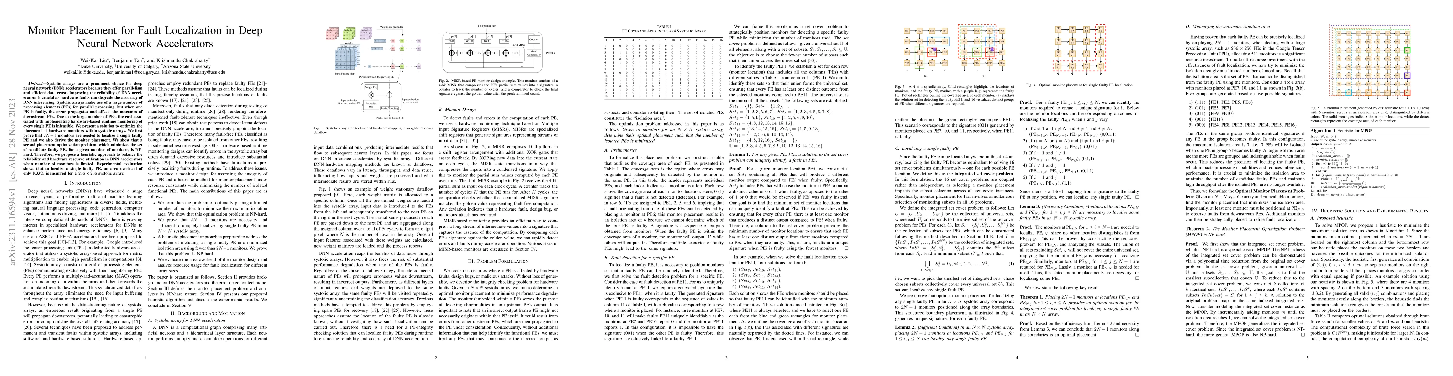 Thumbnail for Monitor Placement for Fault Localization in Deep Neural Network
  Accelerators