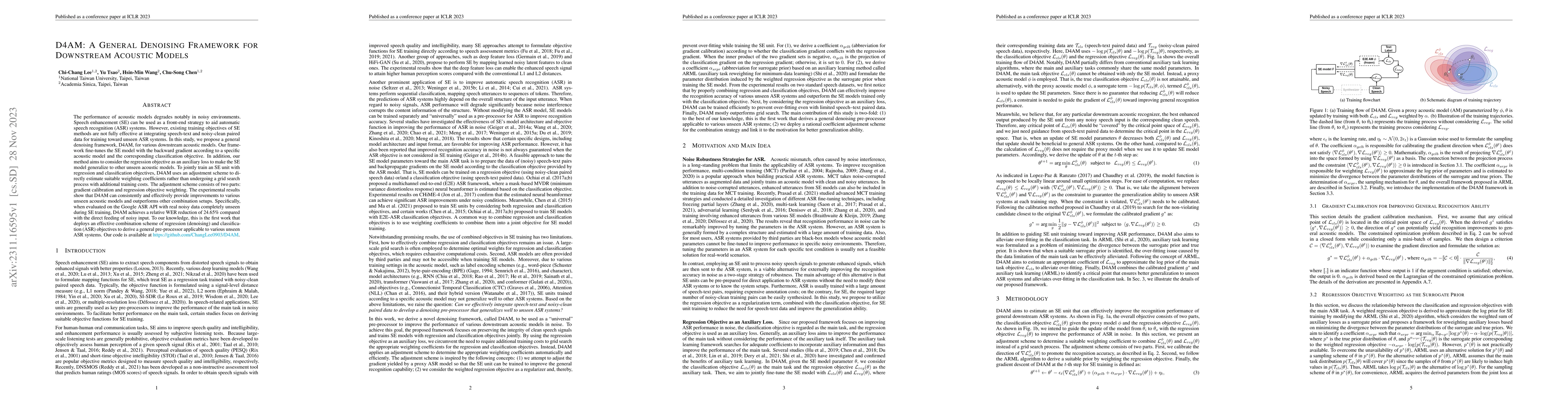 Thumbnail for D4AM: A General Denoising Framework for Downstream Acoustic Models