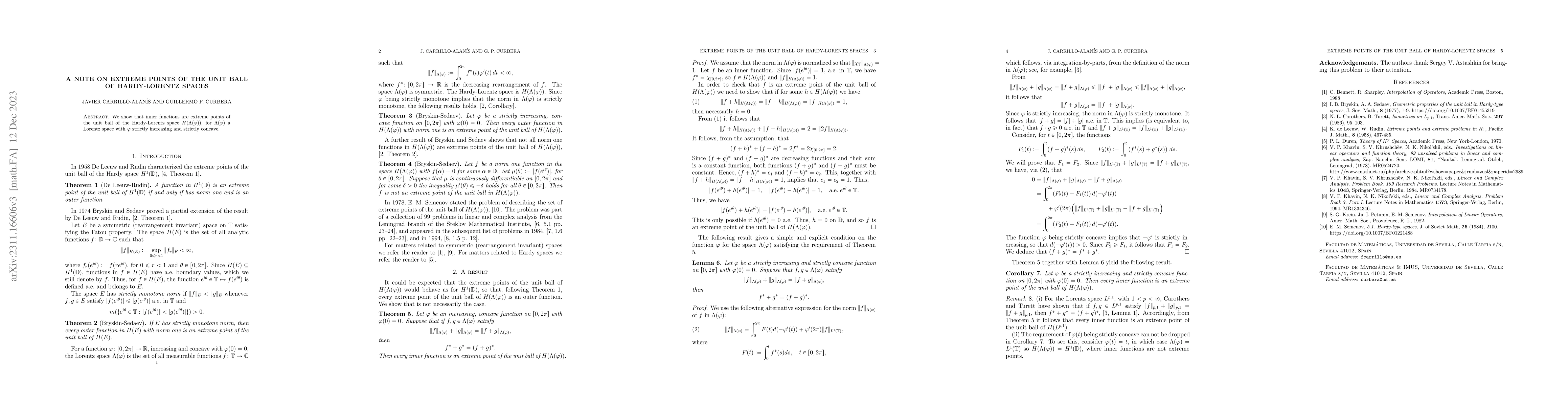 Thumbnail for A note on extreme points of the unit of Hardy-Lorentz spaces