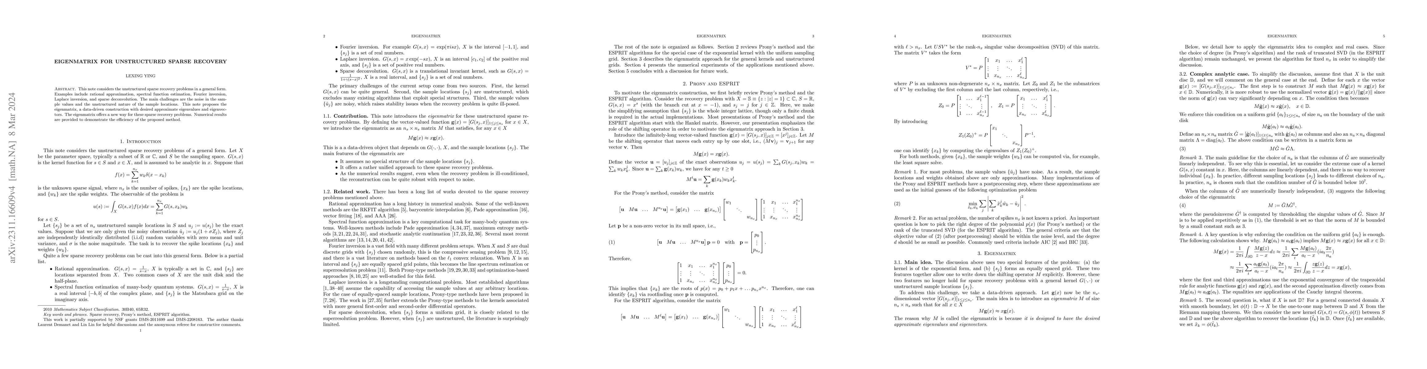 Thumbnail for Eigenmatrix for unstructured sparse recovery