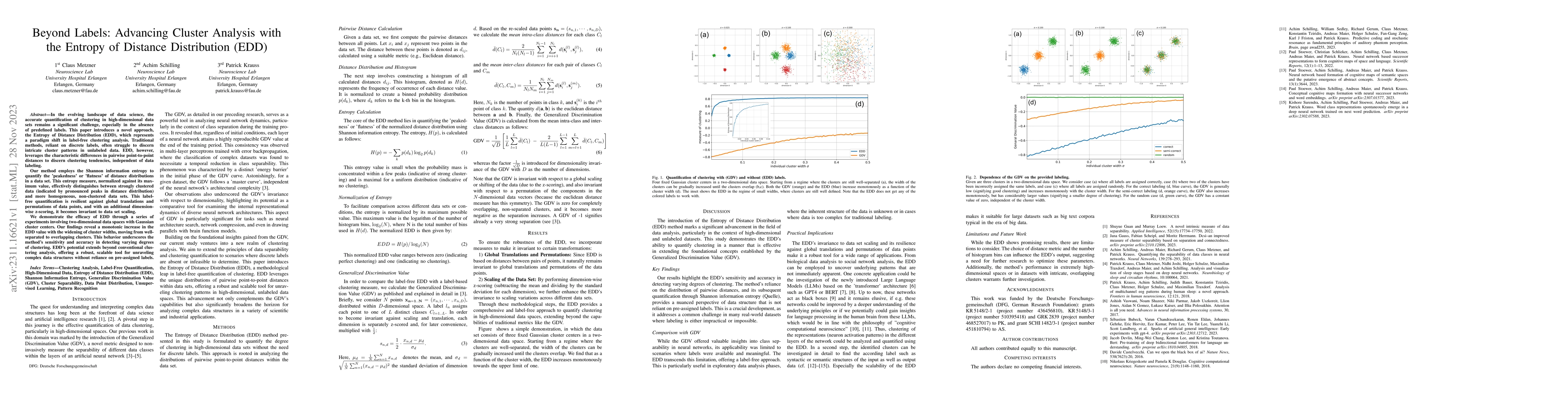 Thumbnail for Beyond Labels: Advancing Cluster Analysis with the Entropy of Distance
  Distribution (EDD)