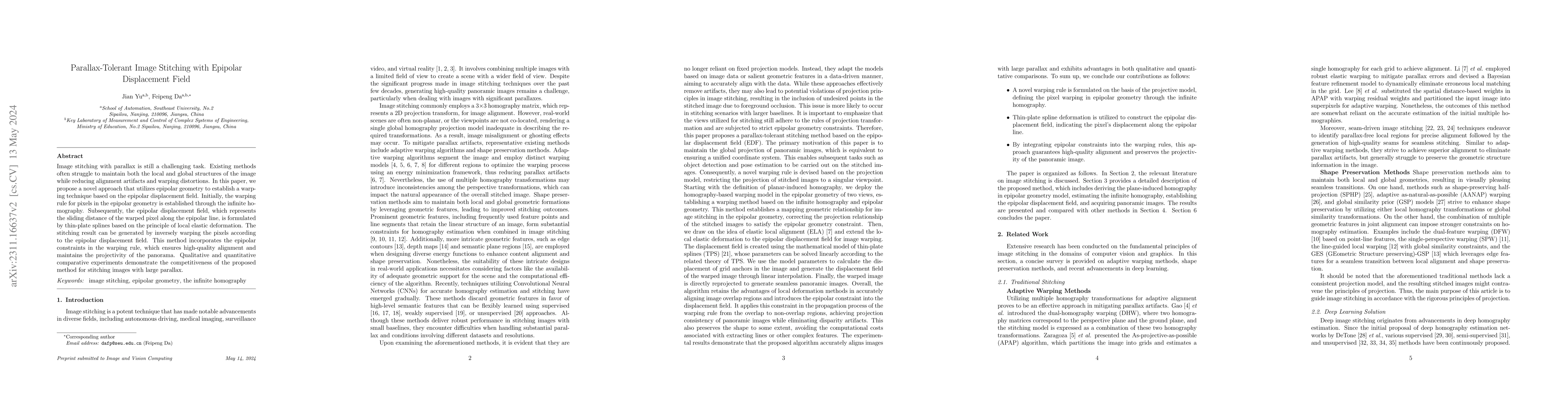 Thumbnail for Parallax-Tolerant Image Stitching with Epipolar Displacement Field
