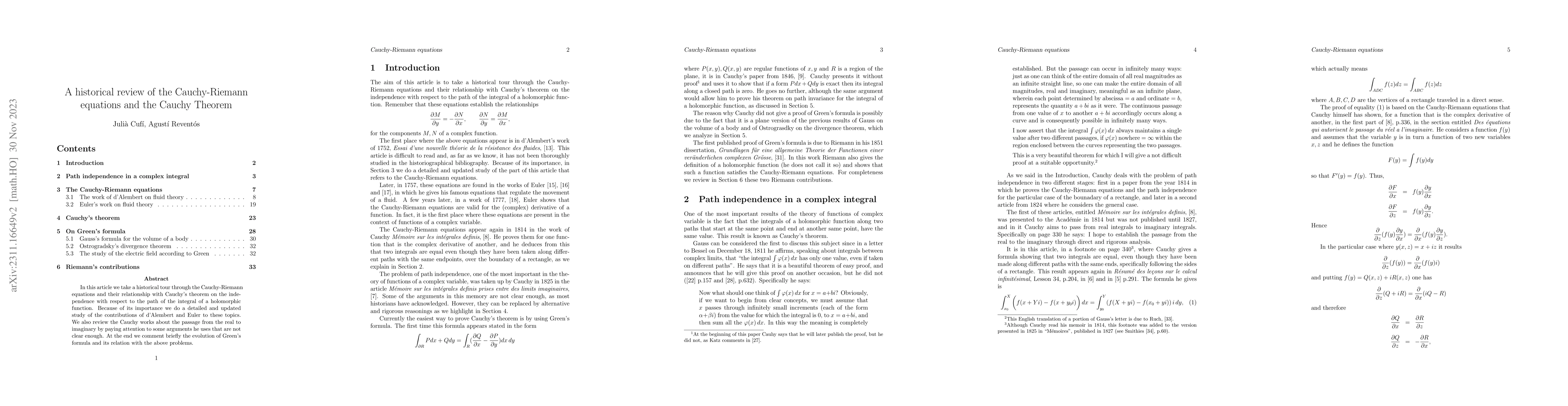 Thumbnail for A historical review of the Cauchy-Riemann equations and the Cauchy
  Theorem