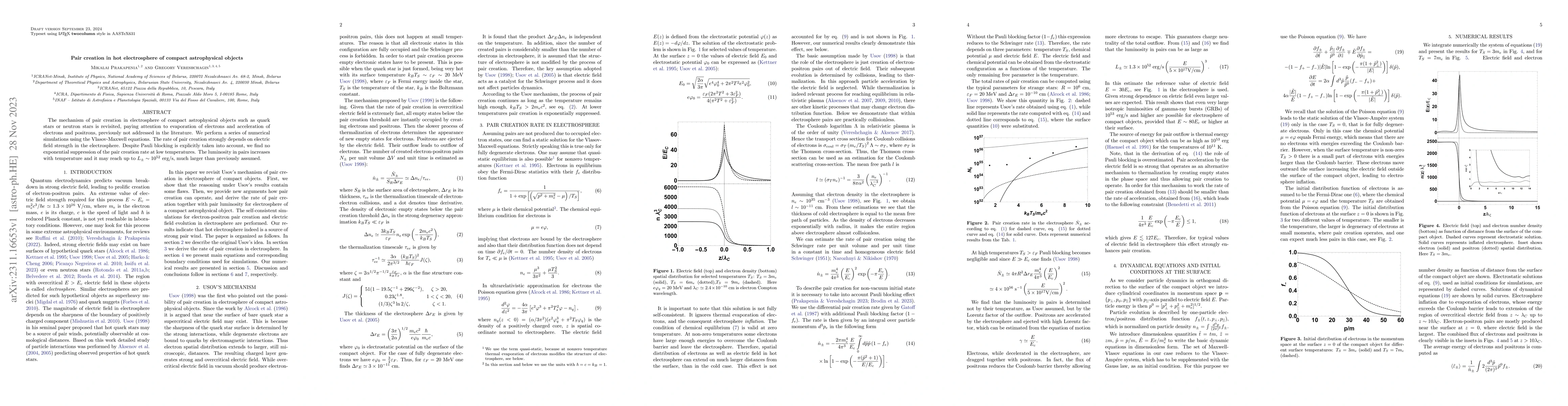 Thumbnail for Pair creation in hot electrosphere of compact astrophysical objects