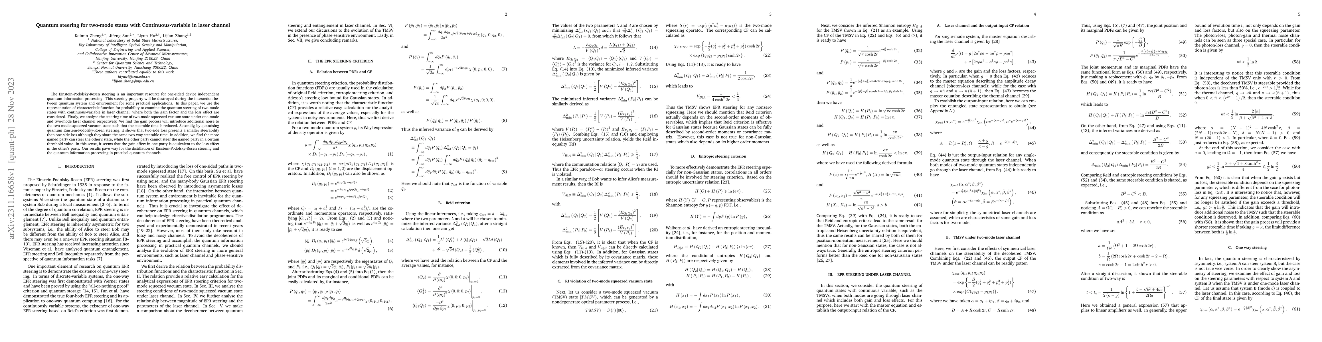 Thumbnail for Quantum steering for two-mode states with Continuous-variable in laser
  channel