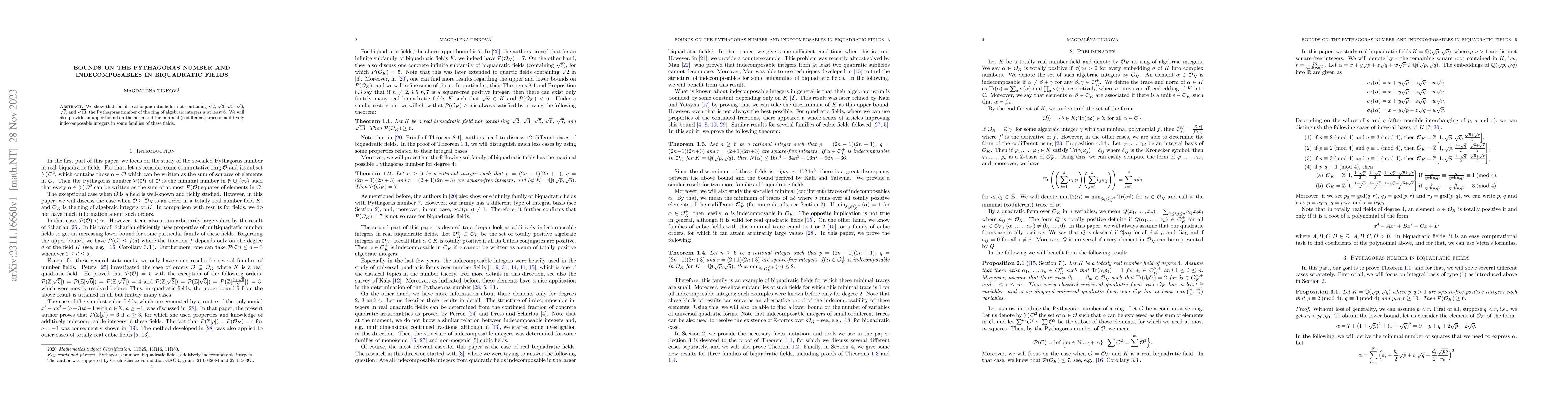 Thumbnail for Bounds on the Pythagoras number and indecomposables in biquadratic
  fields
