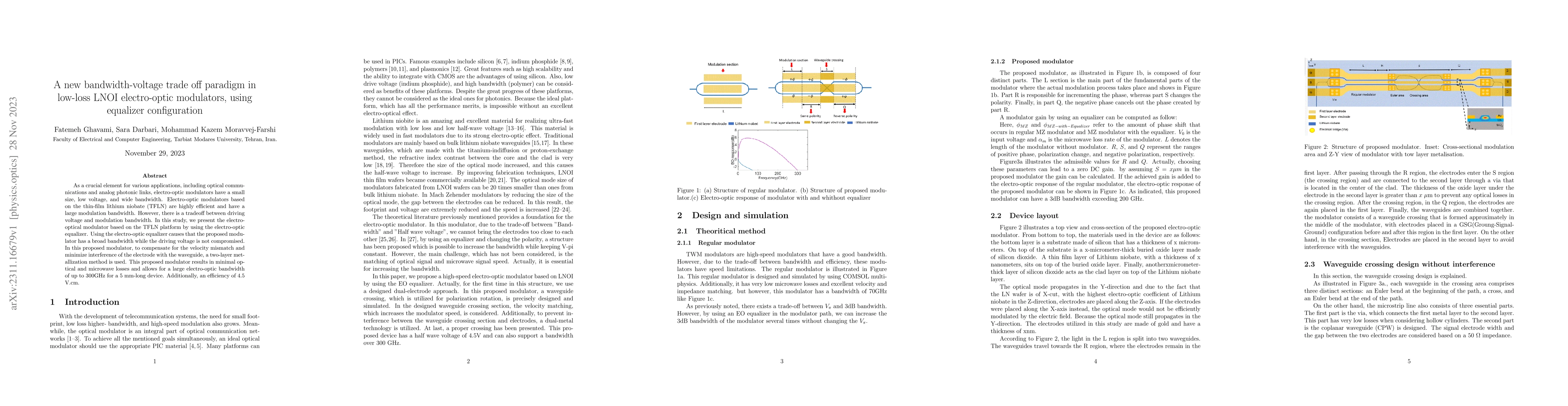 Thumbnail for A new bandwidth-voltage trade-off paradigm in low-loss LNOI
  electro-optic modulators, using equalizer configuration