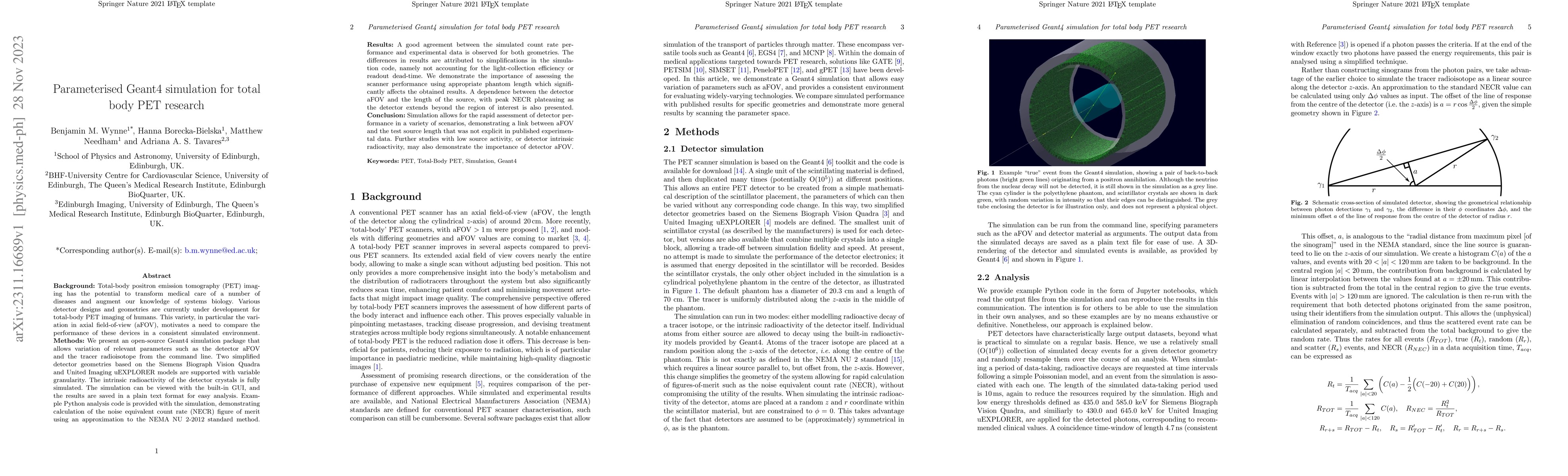 Thumbnail for Parameterised Geant4 simulation for total body PET research
