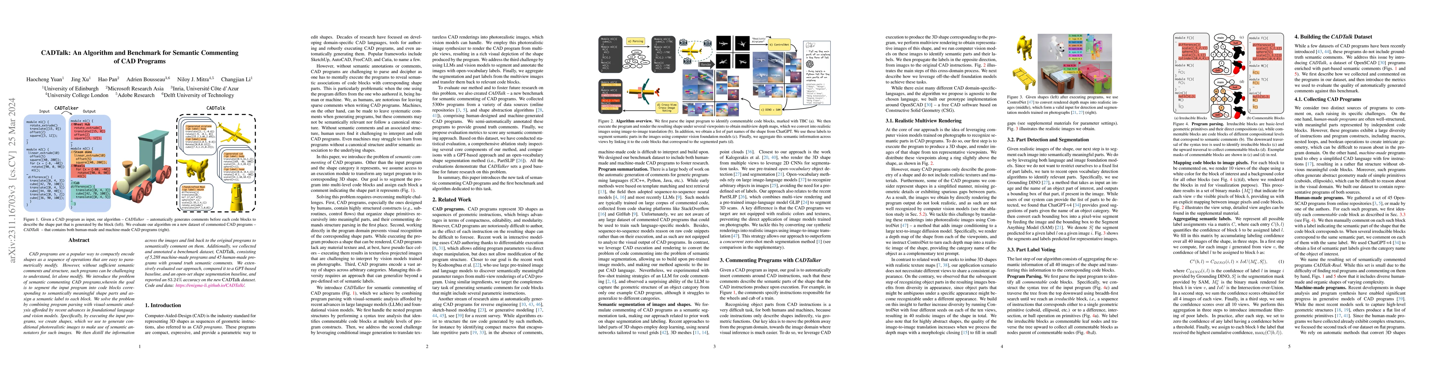 Thumbnail for CADTalk: An Algorithm and Benchmark for Semantic Commenting of CAD
  Programs