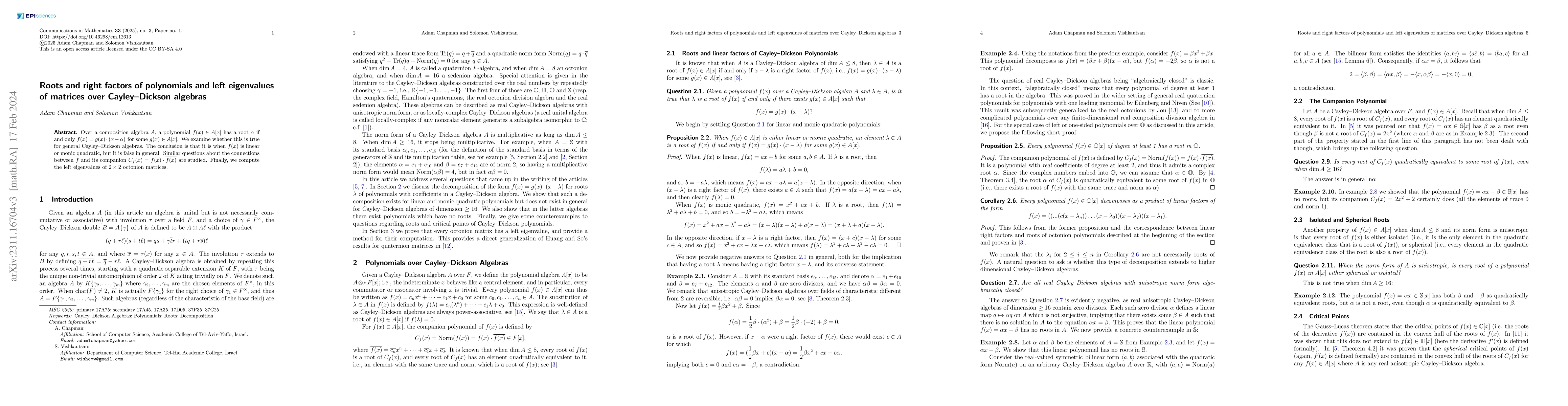 Thumbnail for Roots and right factors of polynomials and left eigenvalues of matrices
  over Cayley-Dickson algebras
