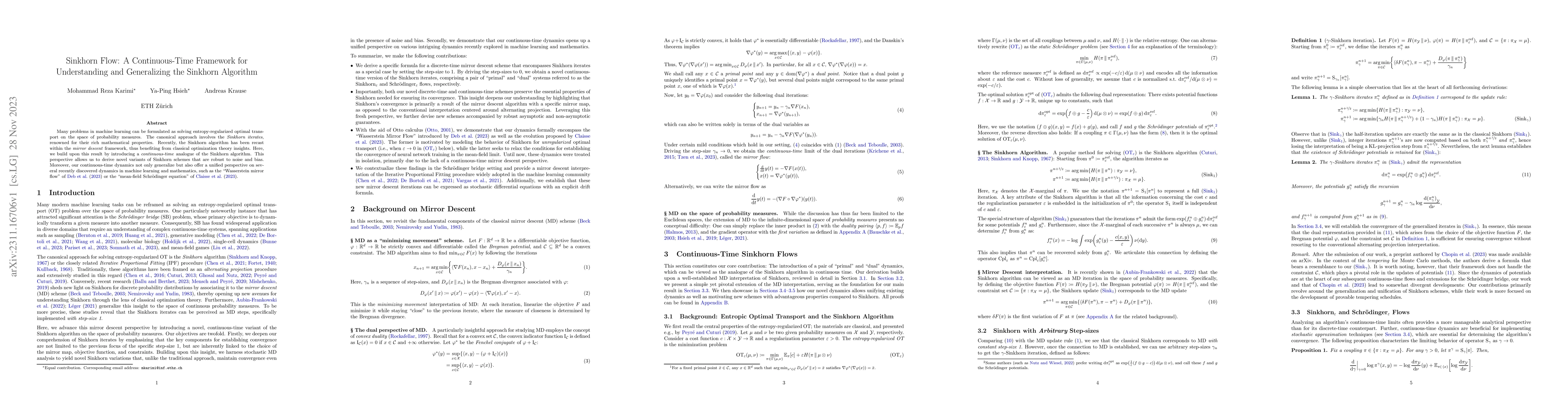 Thumbnail for Sinkhorn Flow: A Continuous-Time Framework for Understanding and
  Generalizing the Sinkhorn Algorithm