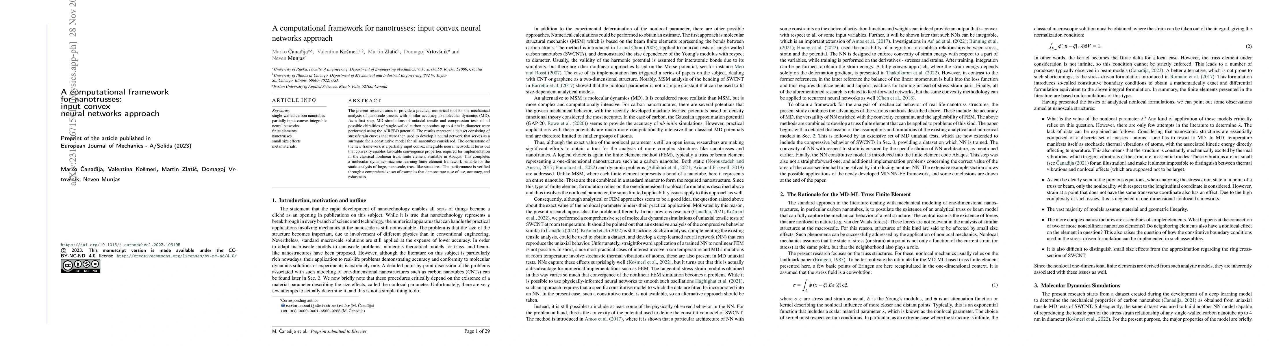 Thumbnail for A computational framework for nanotrusses: input convex neural networks
  approach