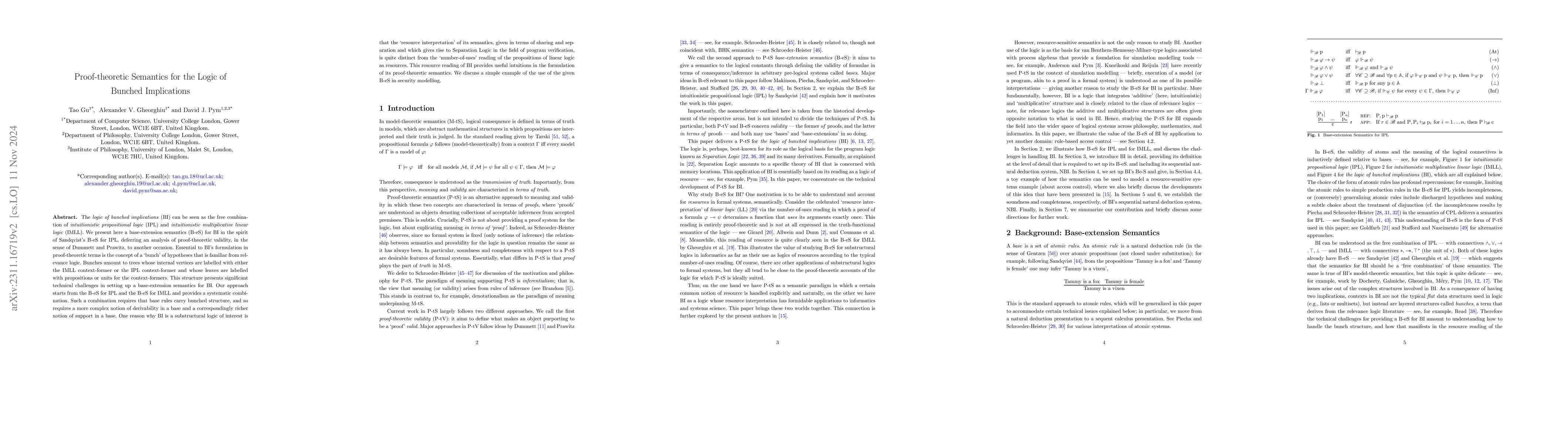 Thumbnail for Proof-theoretic Semantics for the Logic of Bunched Implications