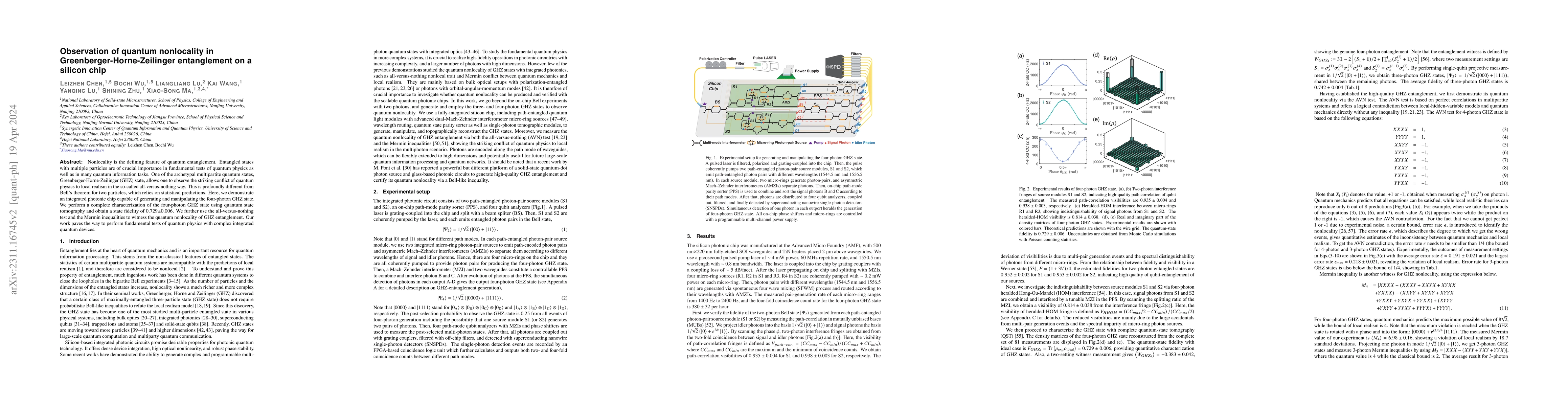 Thumbnail for Observation of quantum nonlocality in Greenberger-Horne-Zeilinger
  entanglement on a silicon chip