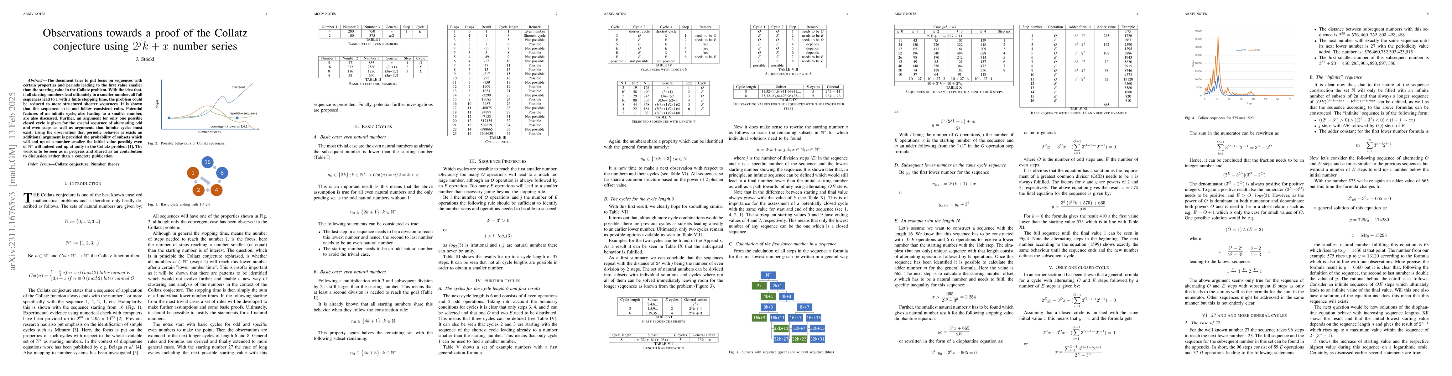 Thumbnail for Observations towards a proof of the Collatz conjecture using $2^{j}k+x$
  number series