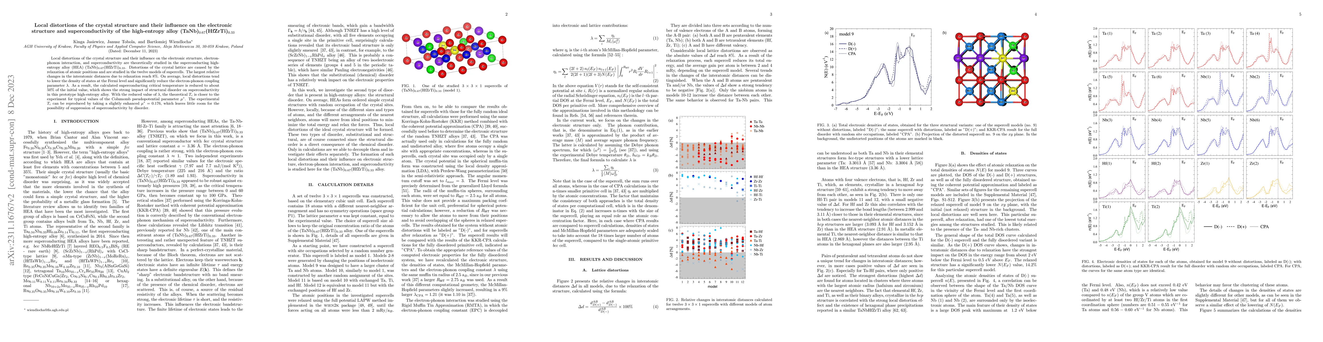 Thumbnail for Local distortions of the crystal structure and their influence on the
  electronic structure and superconductivity of the high-entropy alloy
  (TaNb)0.67(HfZrTi)0.33