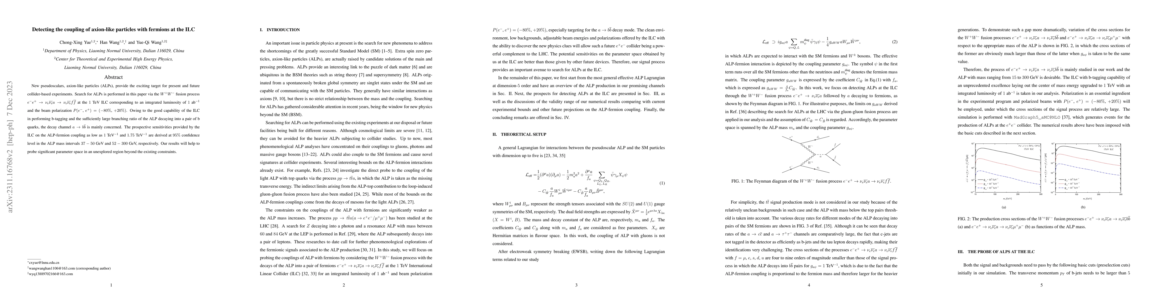 Thumbnail for Detecting the coupling of axion-like particles with fermions at the ILC