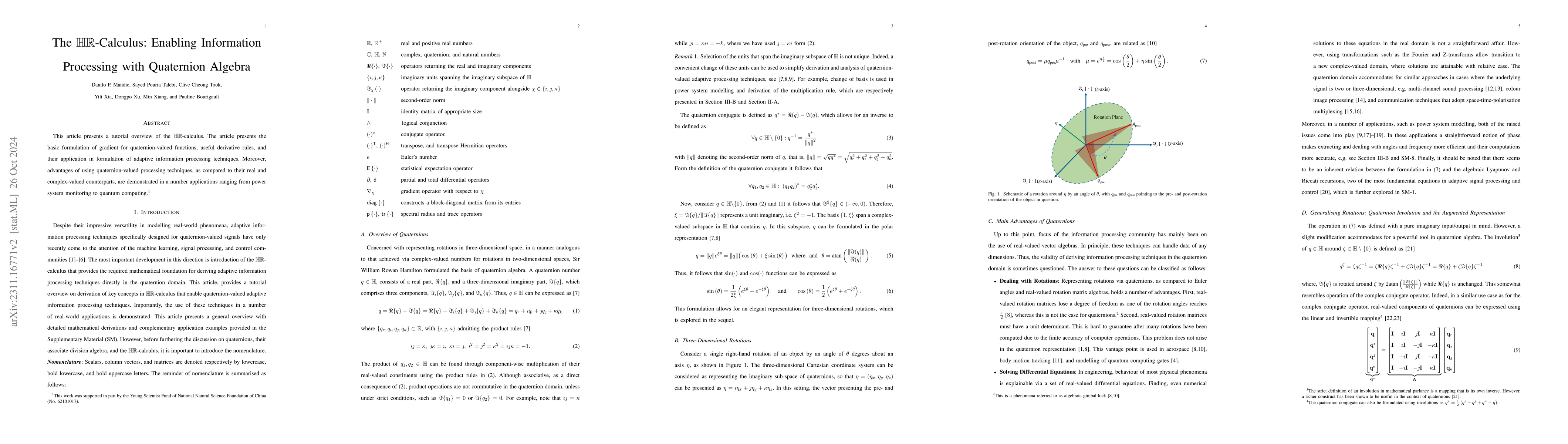 Thumbnail for The HR-Calculus: Enabling Information Processing with Quaternion Algebra