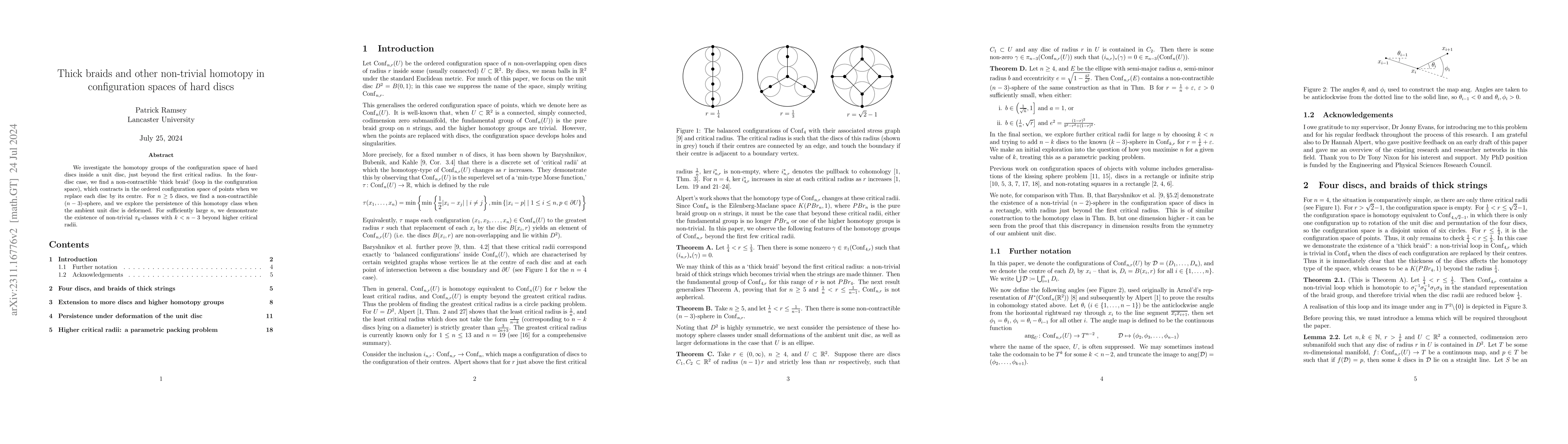 Thumbnail for Thick braids and other non-trivial homotopy in configuration spaces of
  hard discs