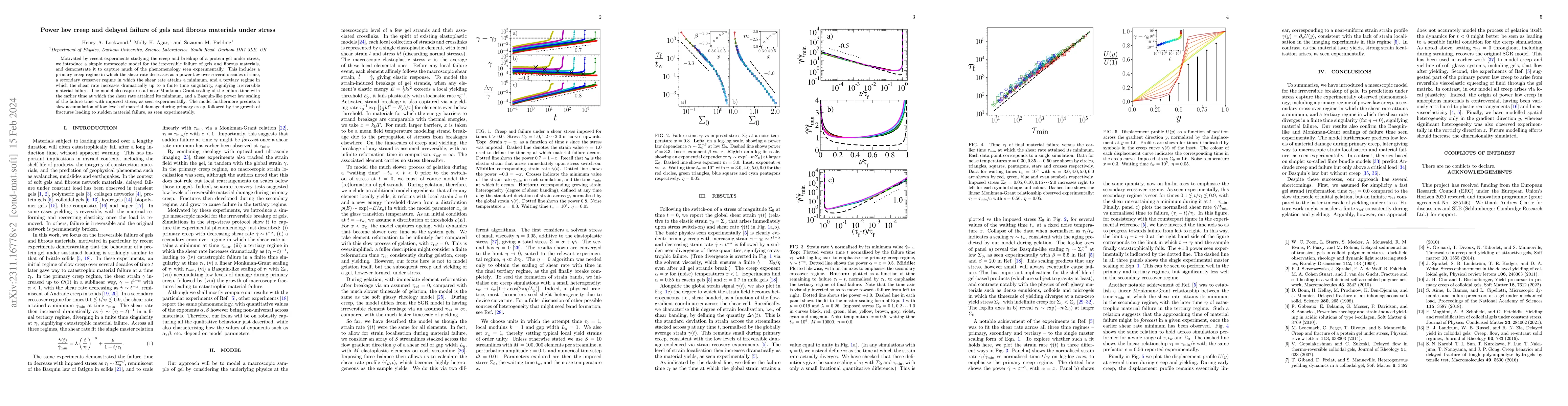 Thumbnail for Power law creep and delayed failure of gels and fibrous materials under
  stress
