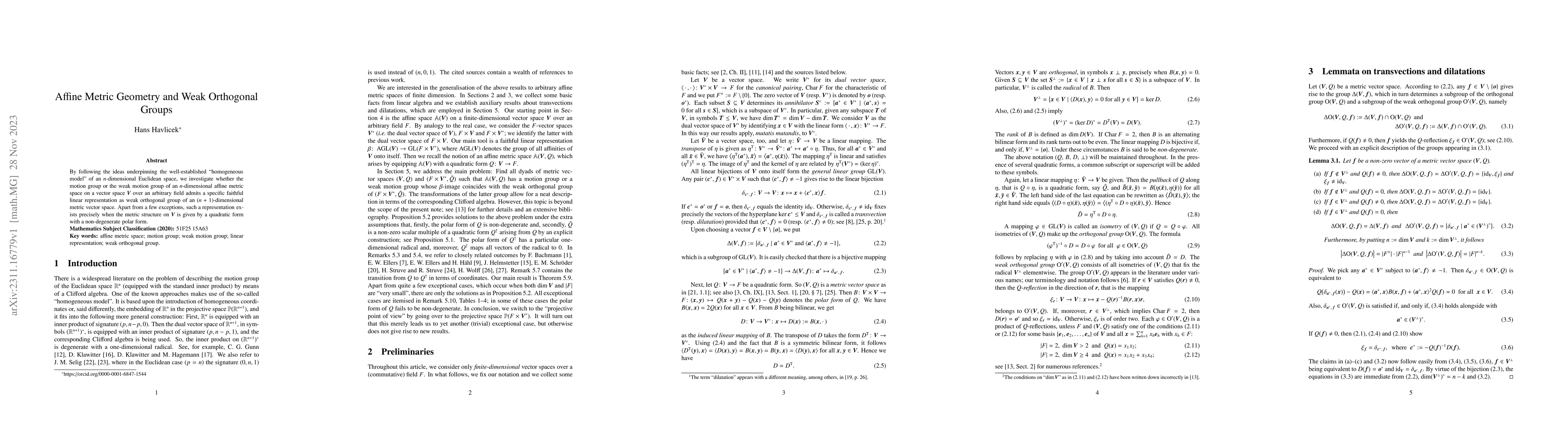 Thumbnail for Affine Metric Geometry and Weak Orthogonal Groups
