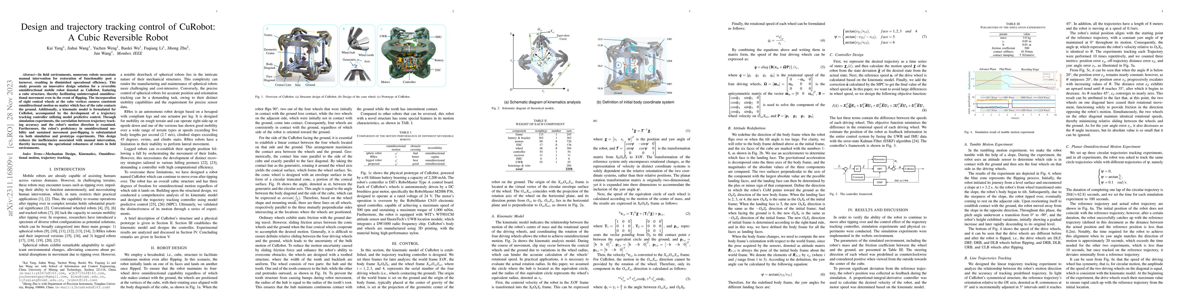 Thumbnail for Design and trajectory tracking control of CuRobot: A Cubic Reversible
  Robot