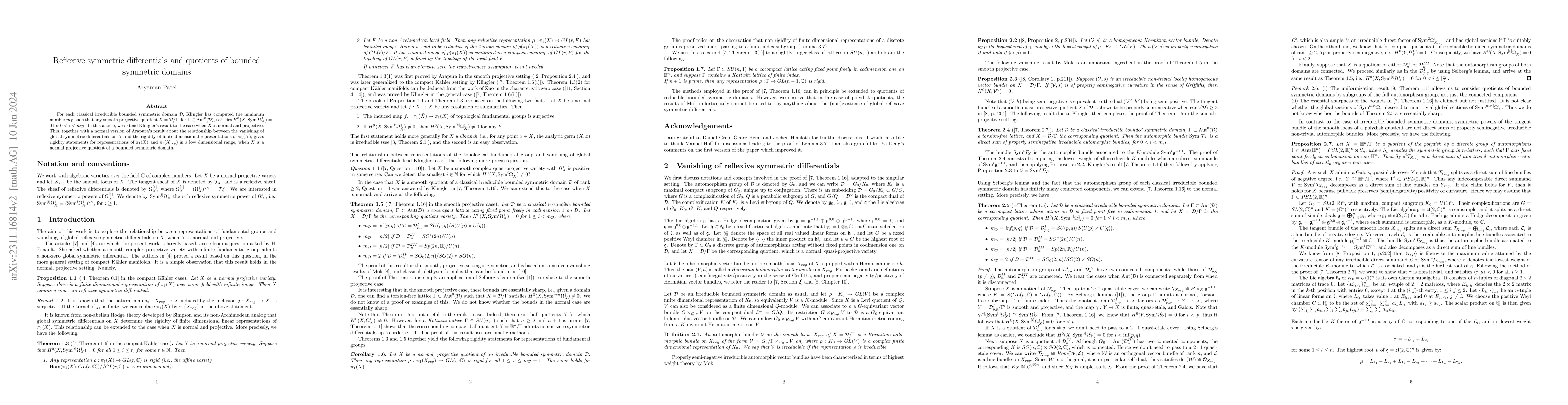 Thumbnail for Reflexive symmetric differentials and quotients of bounded symmetric
  domains