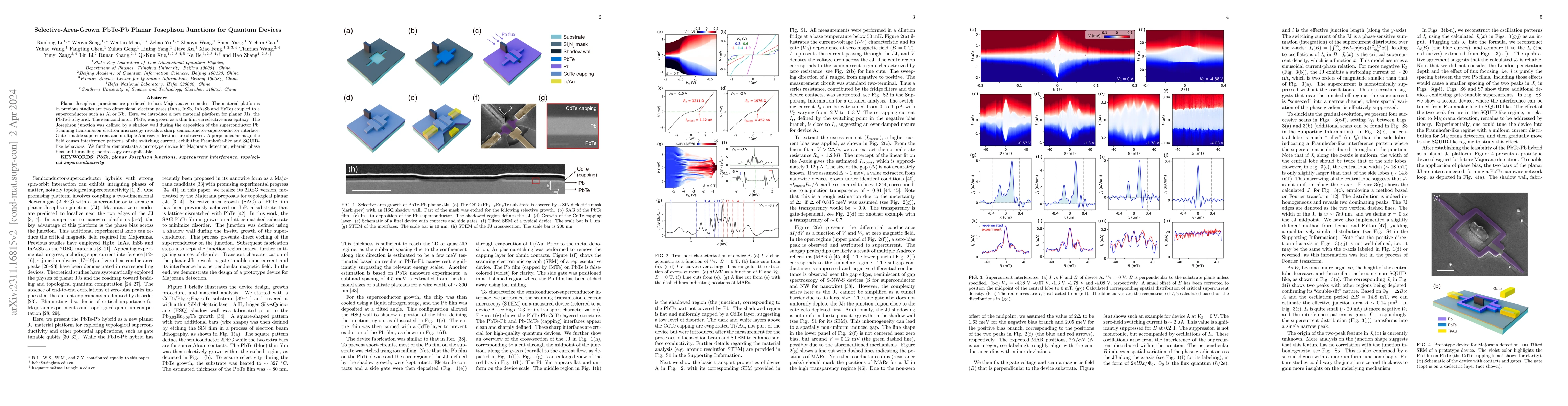 Thumbnail for Selective-Area-Grown PbTe-Pb Planar Josephson Junctions for Quantum
  Devices