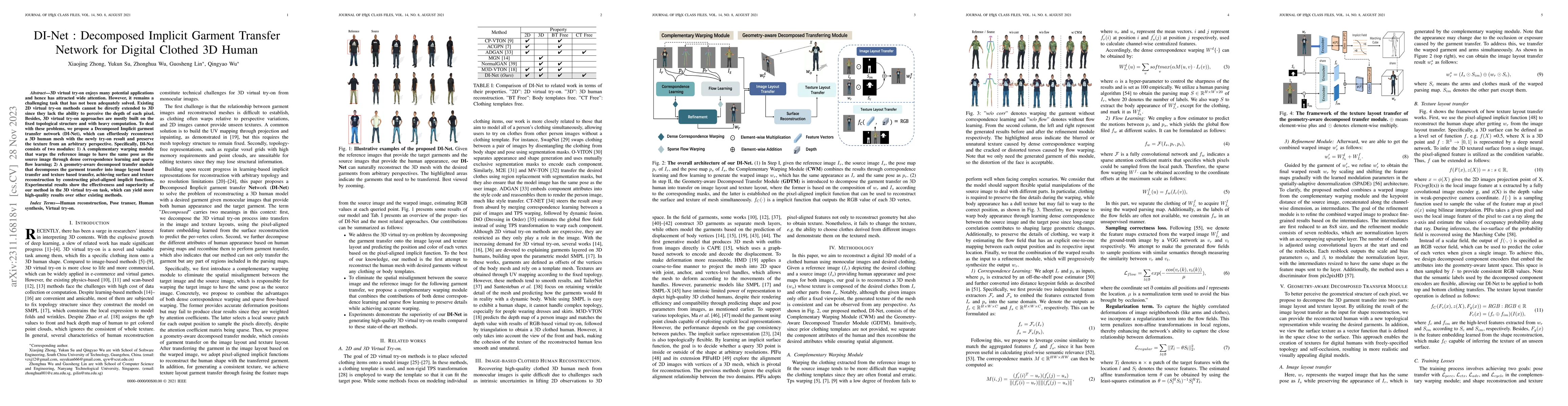Thumbnail for DI-Net : Decomposed Implicit Garment Transfer Network for Digital
  Clothed 3D Human