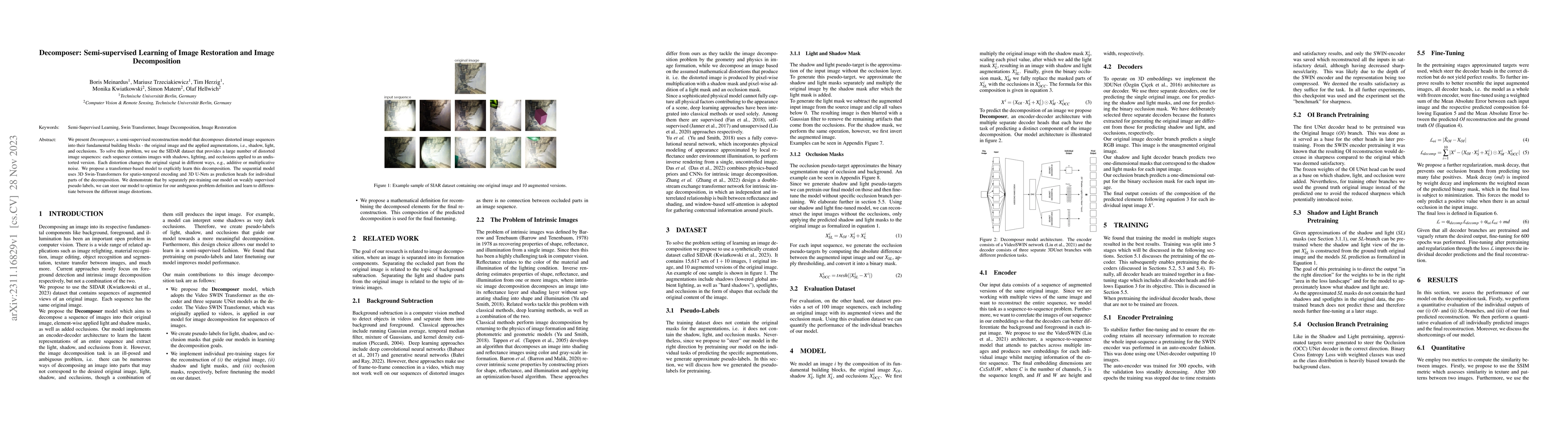 Thumbnail for Decomposer: Semi-supervised Learning of Image Restoration and Image
  Decomposition