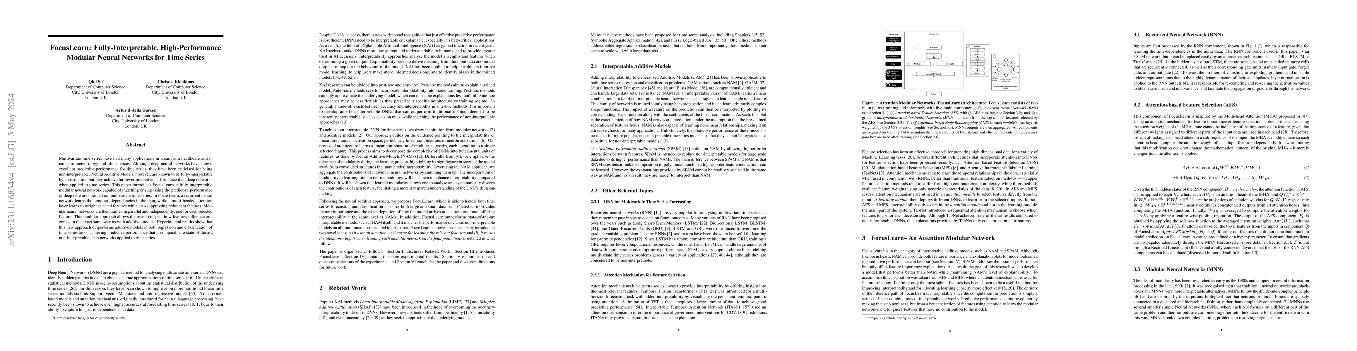 Thumbnail for FocusLearn: Fully-Interpretable, High-Performance Modular Neural
  Networks for Time Series