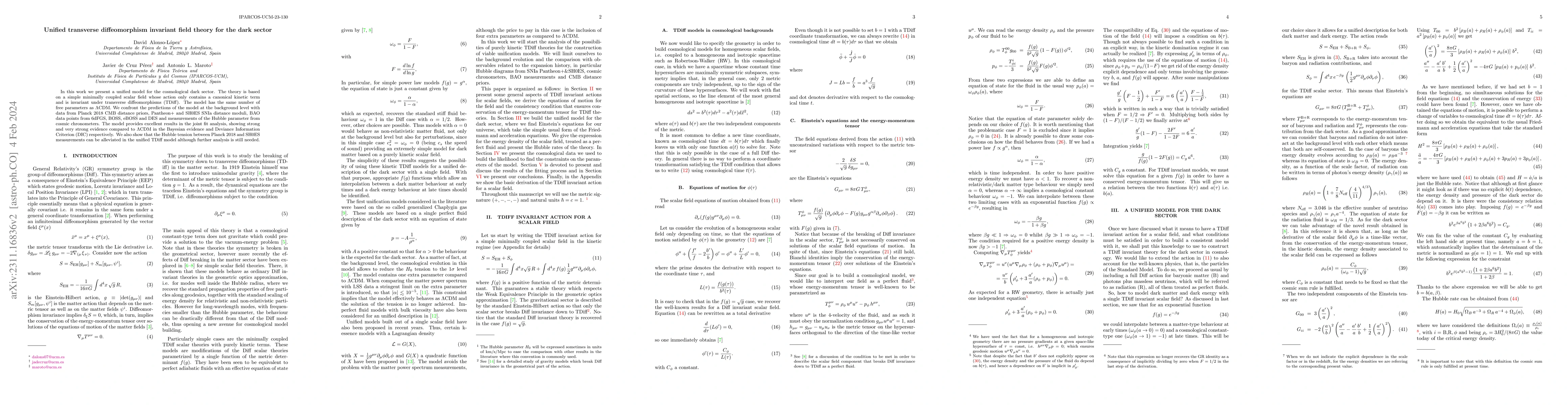 Thumbnail for A unified TDiff invariant field theory for the dark sector