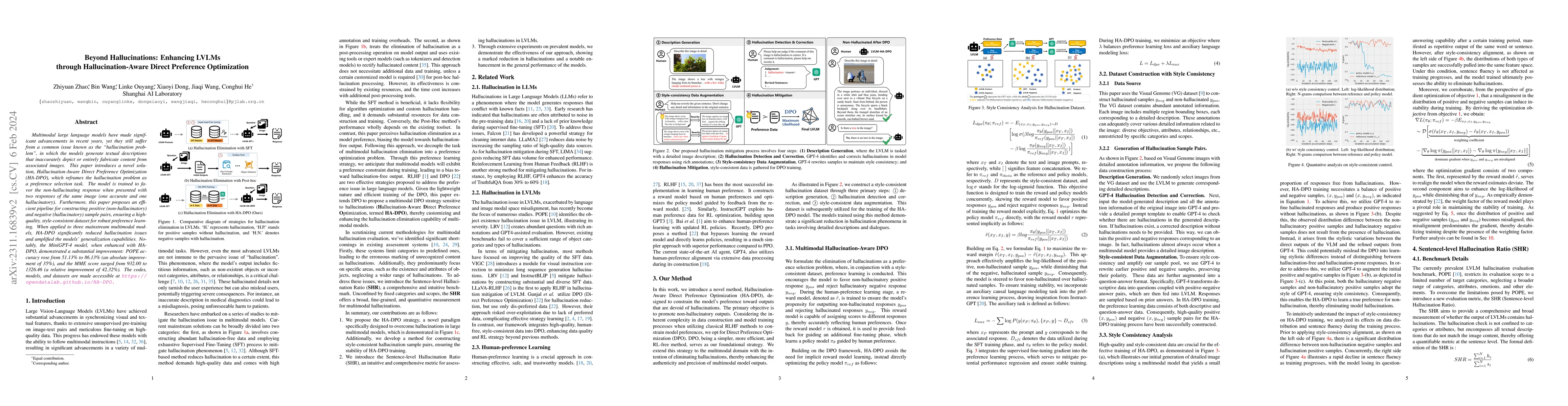 Thumbnail for Beyond Hallucinations: Enhancing LVLMs through Hallucination-Aware
  Direct Preference Optimization