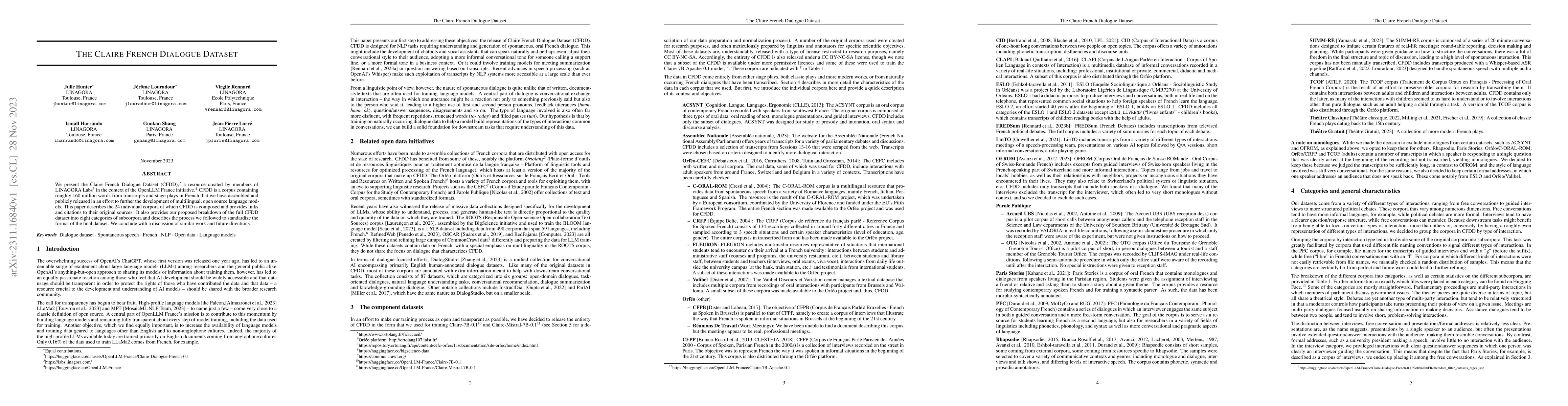 Thumbnail for The Claire French Dialogue Dataset