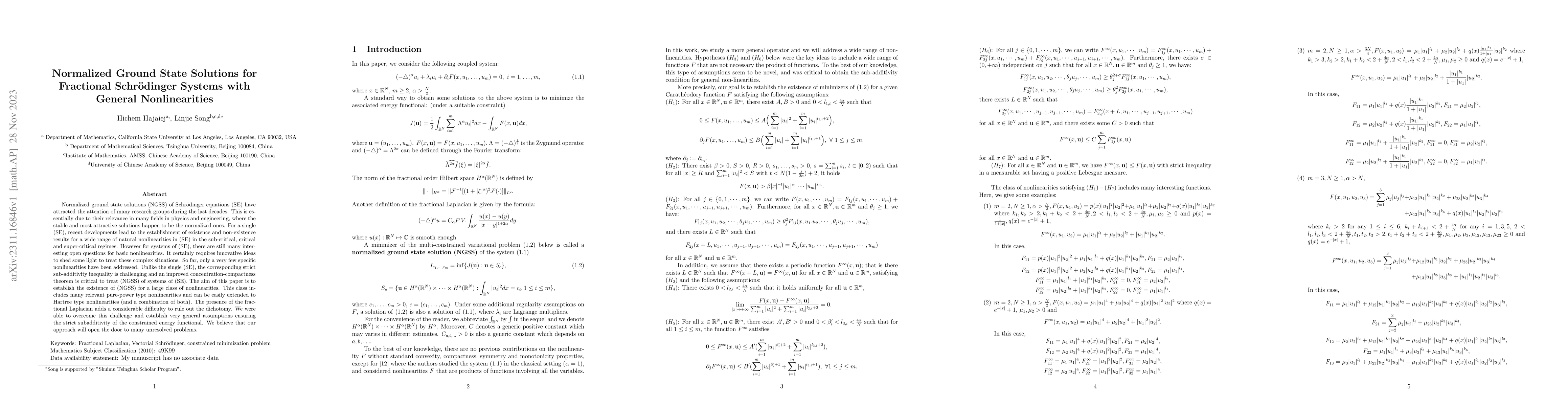 Thumbnail for Normalized Ground State Solutions for Fractional Schrodinger Systems
  with General Nonlinearities