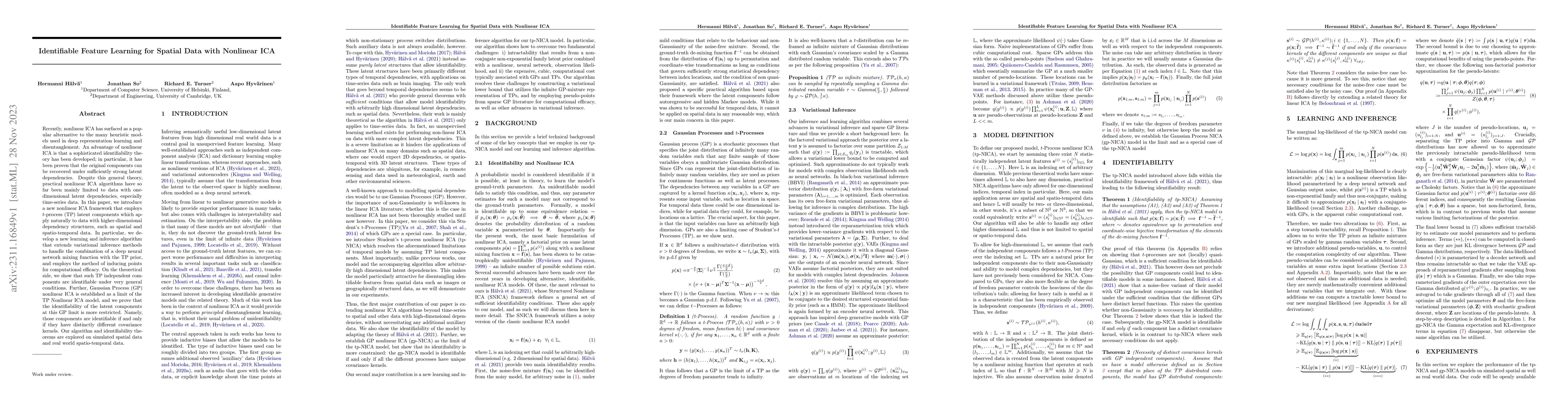 Thumbnail for Identifiable Feature Learning for Spatial Data with Nonlinear ICA
