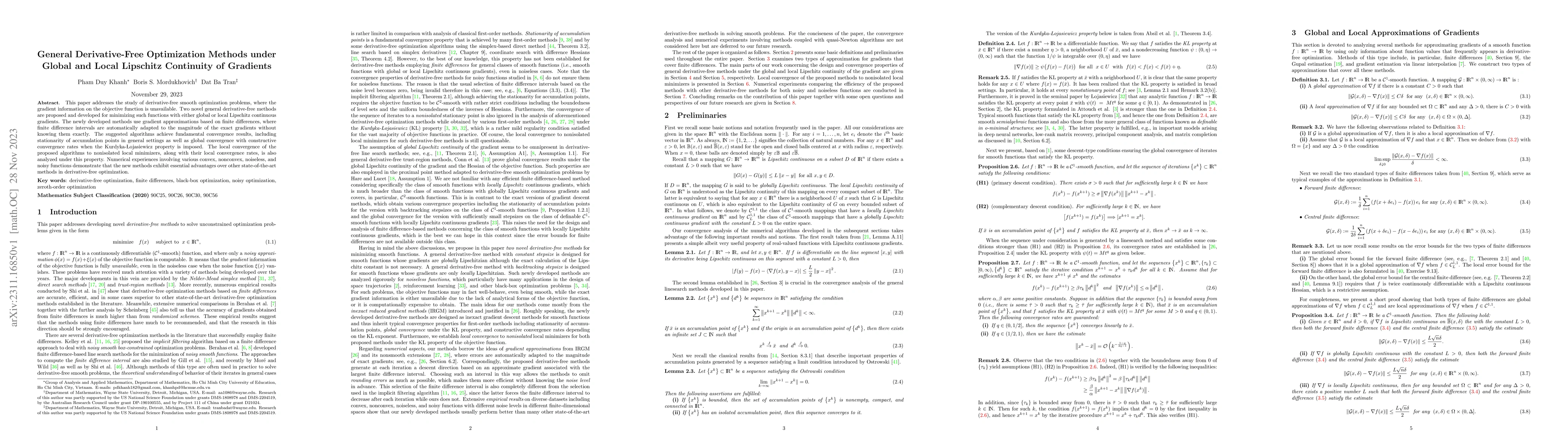 Thumbnail for General Derivative-Free Optimization Methods under Global and Local
  Lipschitz Continuity of Gradients