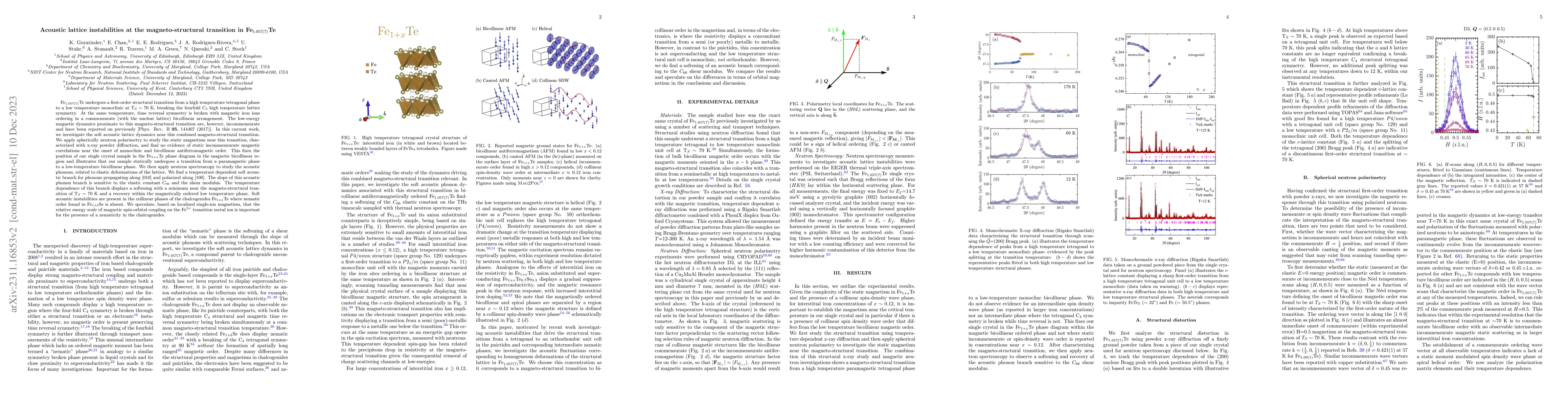 Thumbnail for Acoustic lattice instabilities at the magneto-structural transition in
  Fe$_{1.057(7)}$Te