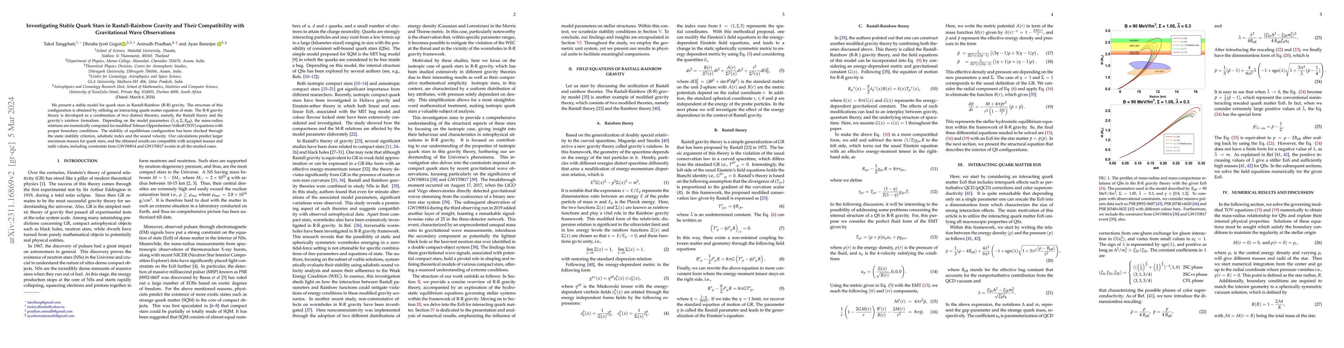 Thumbnail for Investigating Stable Quark Stars in Rastall-Rainbow Gravity and Their
  Compatibility with Gravitational Wave Observations