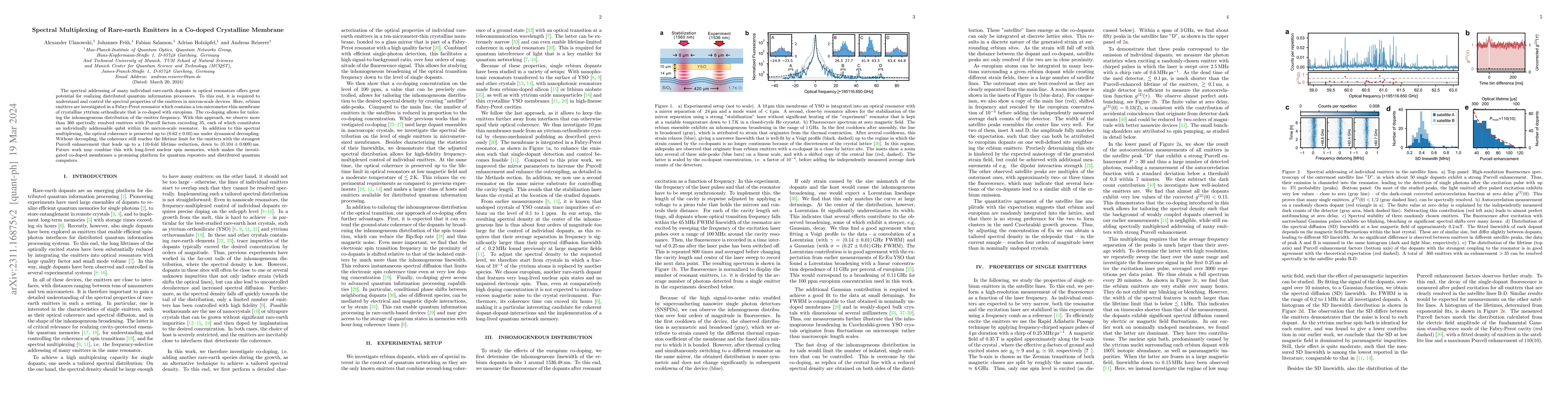 Thumbnail for Spectral Multiplexing of Rare-earth Emitters in a Co-doped Crystalline
  Membrane