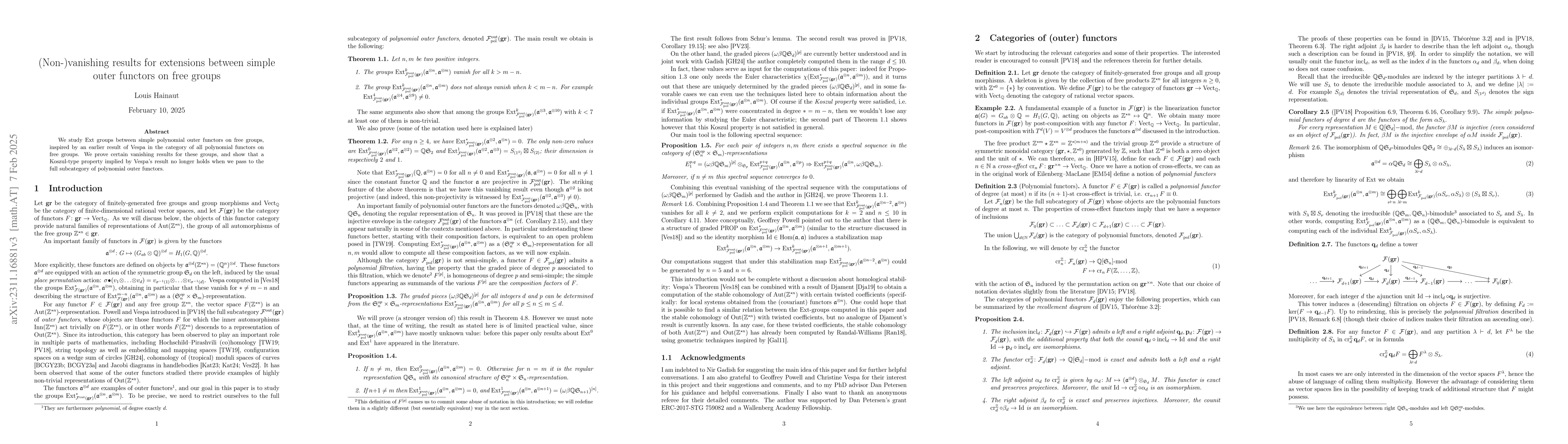 Thumbnail for (Non-)vanishing results for extensions between simple outer functors