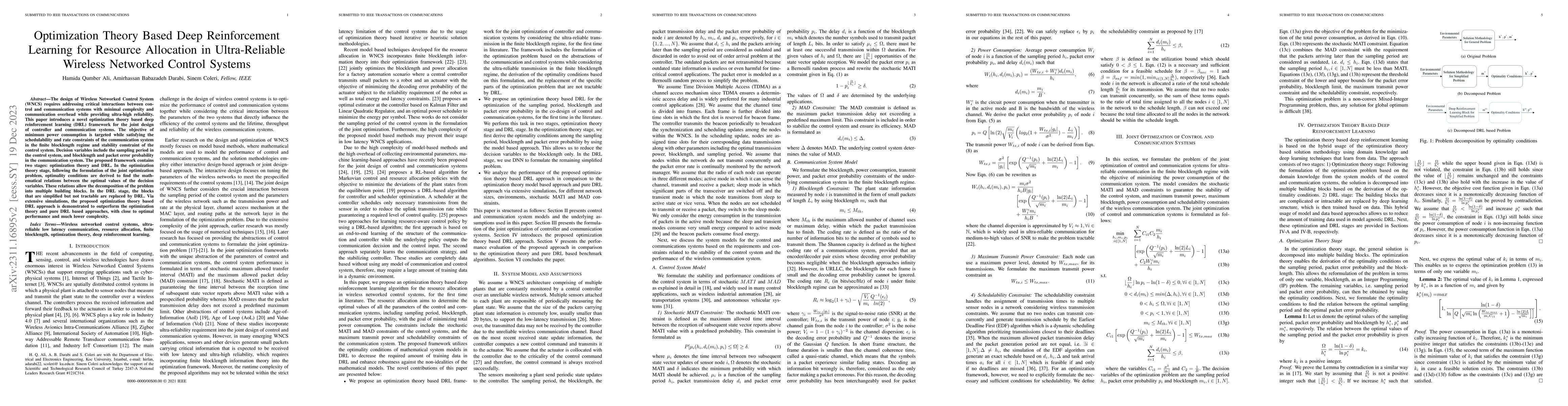 Thumbnail for Optimization Theory Based Deep Reinforcement Learning for Resource
  Allocation in Ultra-Reliable Wireless Networked Control Systems