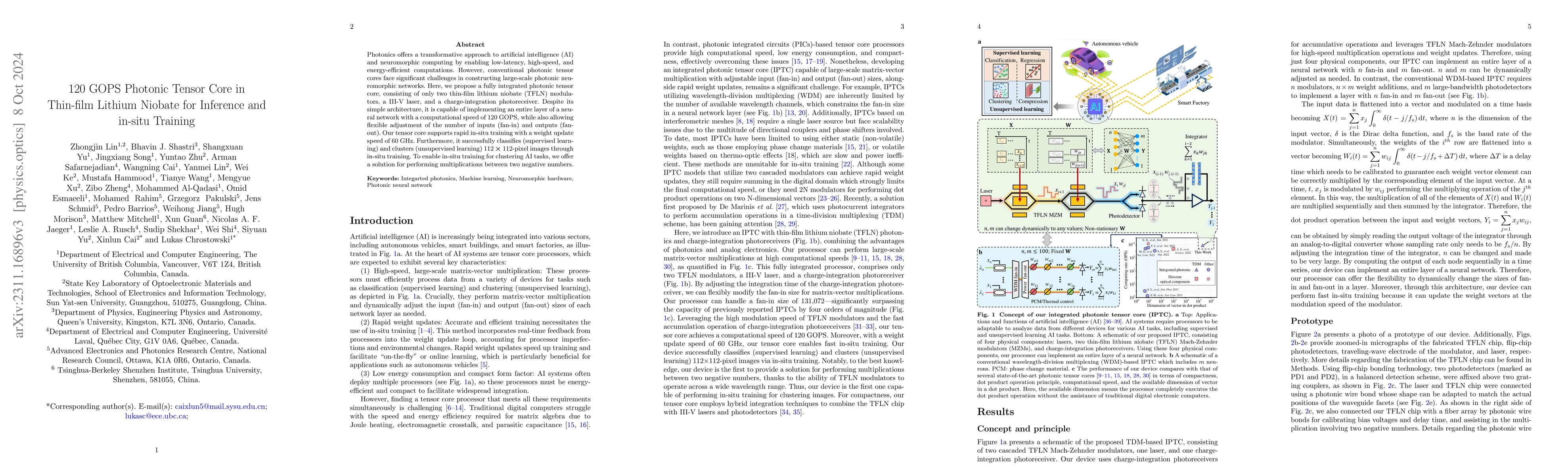 Thumbnail for 65 GOPS/neuron Photonic Tensor Core with Thin-film Lithium Niobate
  Photonics