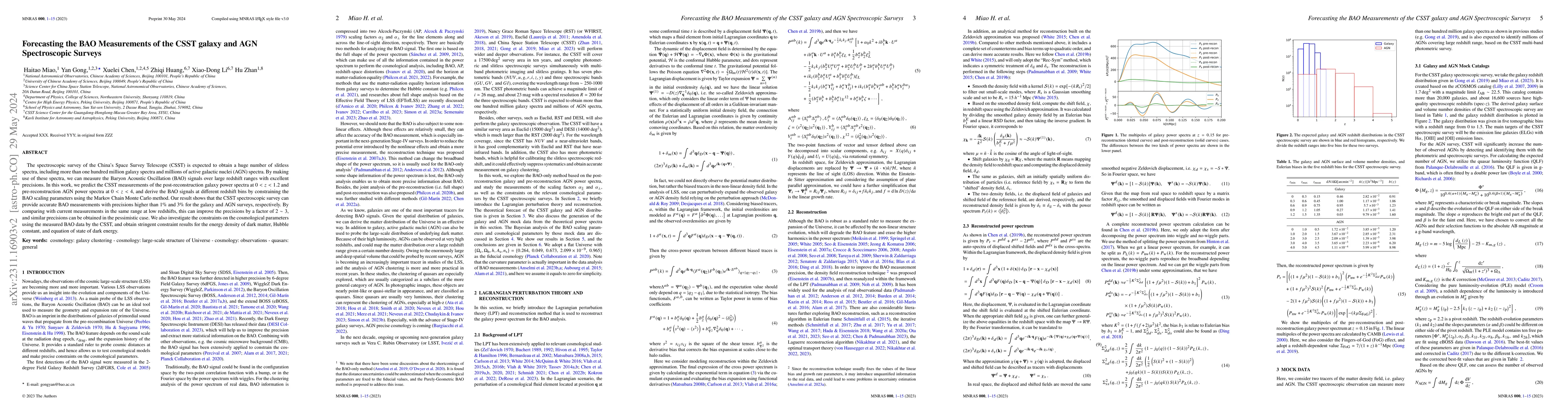 Thumbnail for Forecasting the BAO Measurements of the CSST galaxy and AGN
  Spectroscopic Surveys
