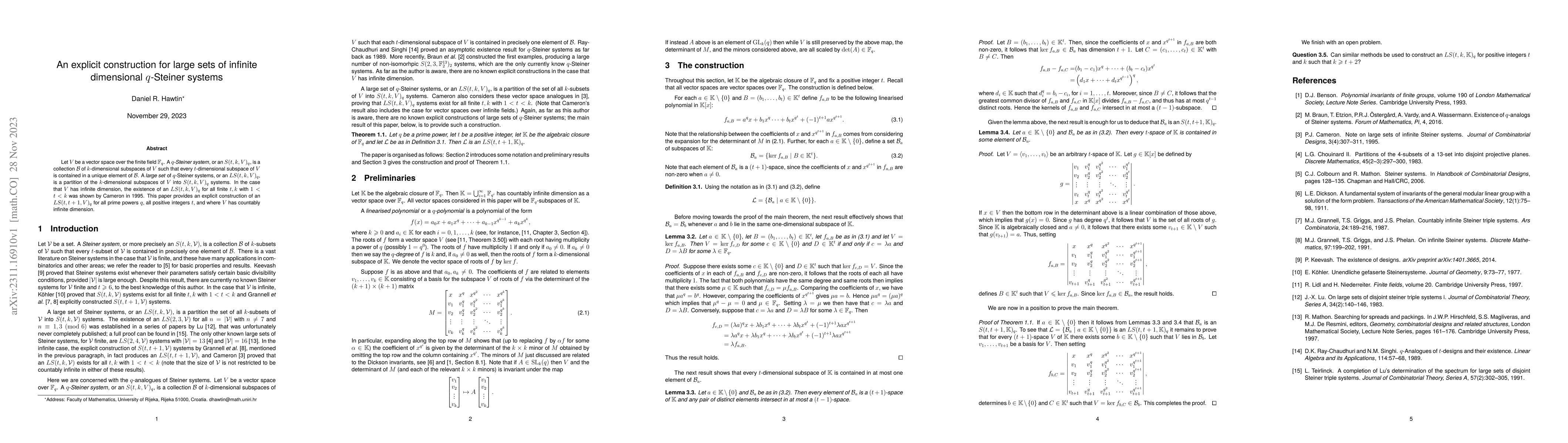 Thumbnail for An explicit construction for large sets of infinite dimensional
  $q$-Steiner systems