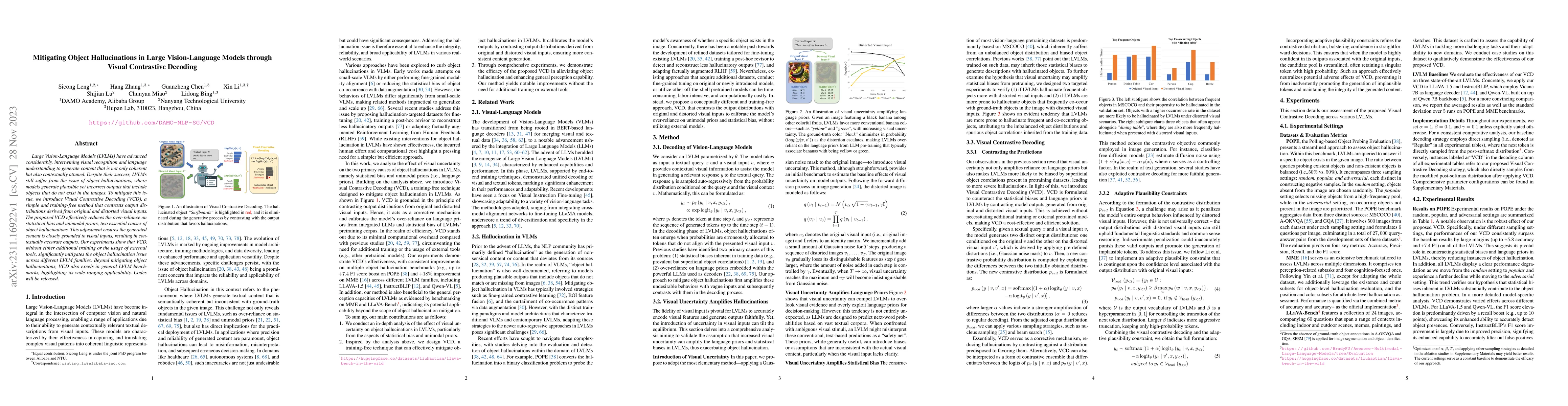 Thumbnail for Mitigating Object Hallucinations in Large Vision-Language Models through
  Visual Contrastive Decoding