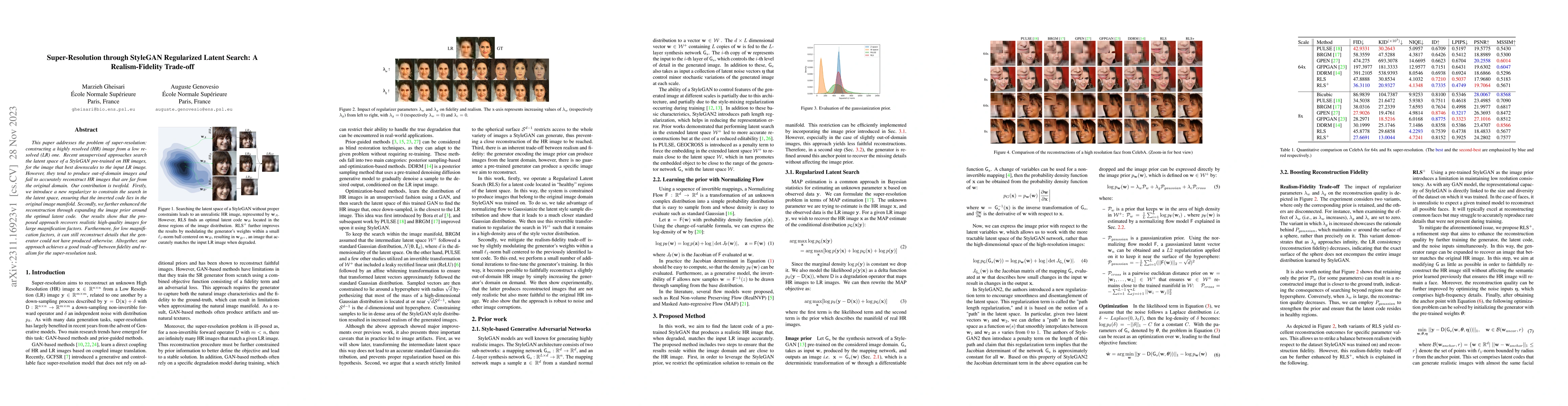 Thumbnail for Super-Resolution through StyleGAN Regularized Latent Search: A
  Realism-Fidelity Trade-off