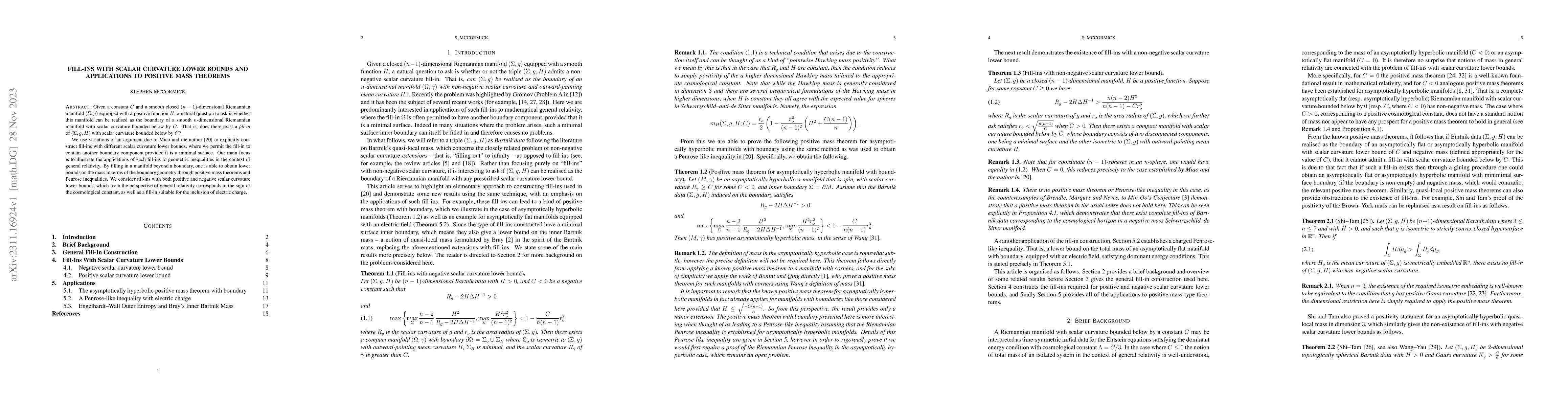 Thumbnail for Fill-ins with scalar curvature lower bounds and applications to positive
  mass theorems